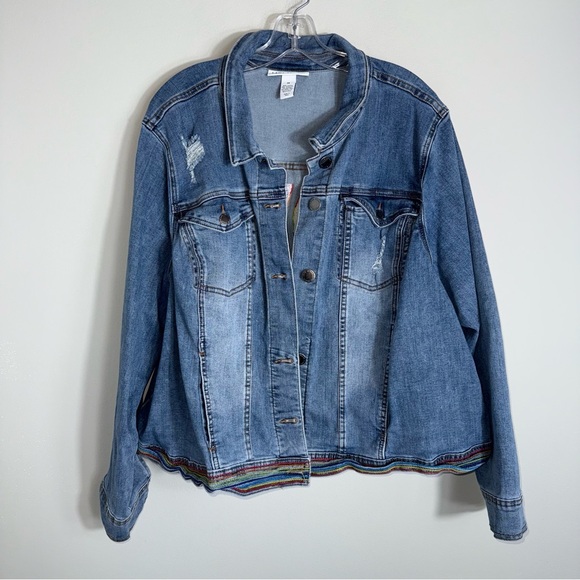 Lane Bryant Plus Size Denim Jacket-Embroidered Rainbow Love-PRIDE-Size 28 - Picture 2 of 8